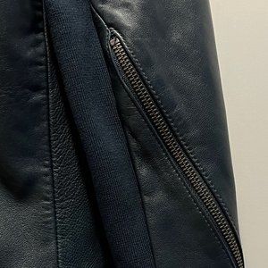 Sam Edelman Zip Detail Moto Genuine Leather Jacket in Blue,  Size Large